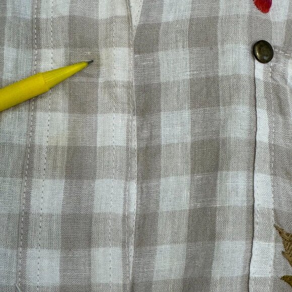 Johnny Was Workshop Adele Gingham Women's Overshirt Linen Embroidered Size Small - Picture 10 of 15